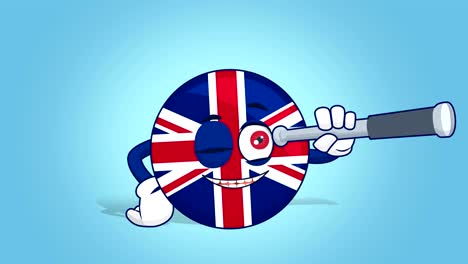 cartoon great britain united kingdom  look through telescope with face animation with alpha matte