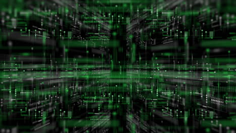 4K Futuristic background with digital data code and HUD elements. Perfect for text titles and horizontal displays.