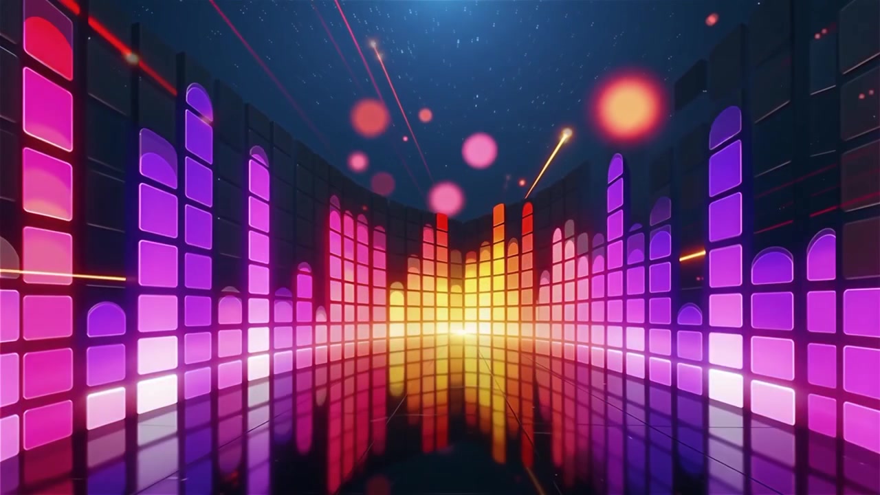 Futuristisk regnbuefarvet neon musik equalizer visualisering baggrund.