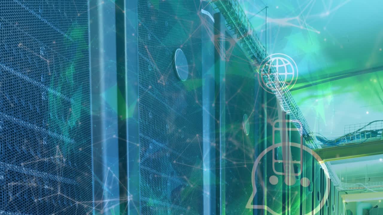 글로벌, 연결 및 스마트폰 아이콘의 애니메이션 서버를 통해