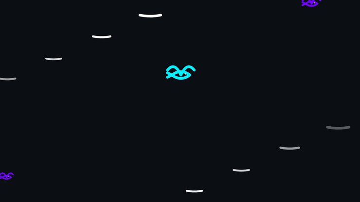 Animated Neon Fish Swimming Along Dashed Lines