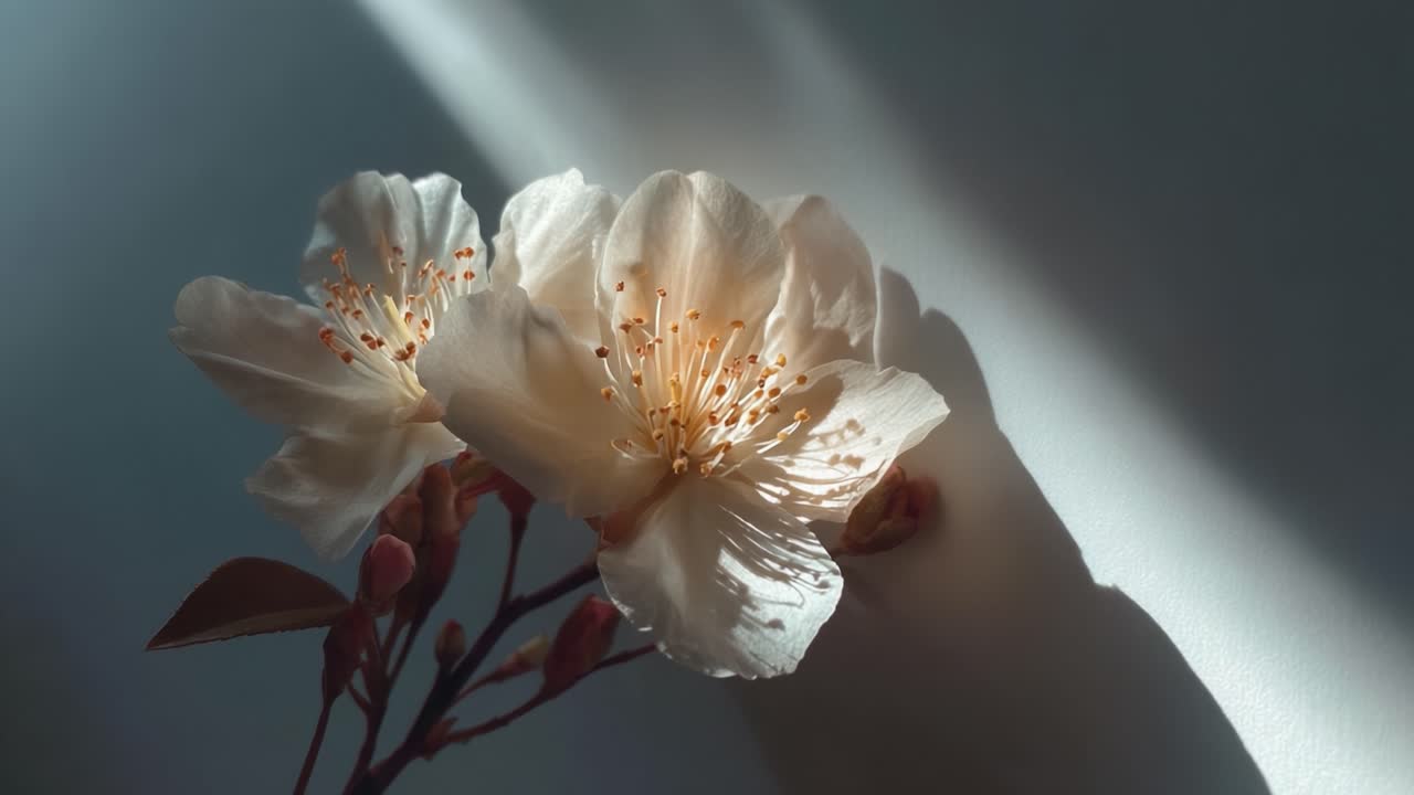Elegant Cherry Blossom in Soft Light: A Visual Journey Through Delicate Petals and Shimmering Shadows, Capturing the Beauty of Nature's Artistry in Bloom