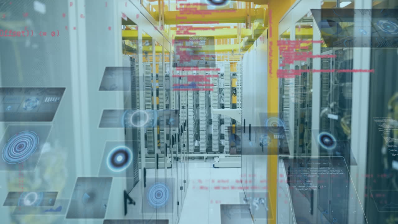 animación del procesamiento de datos a través de servidores informáticos