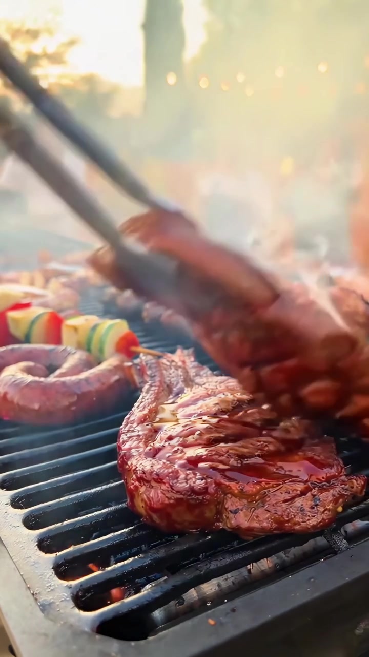 Deliziosa carne e verdure alla griglia a una festa barbecue estiva