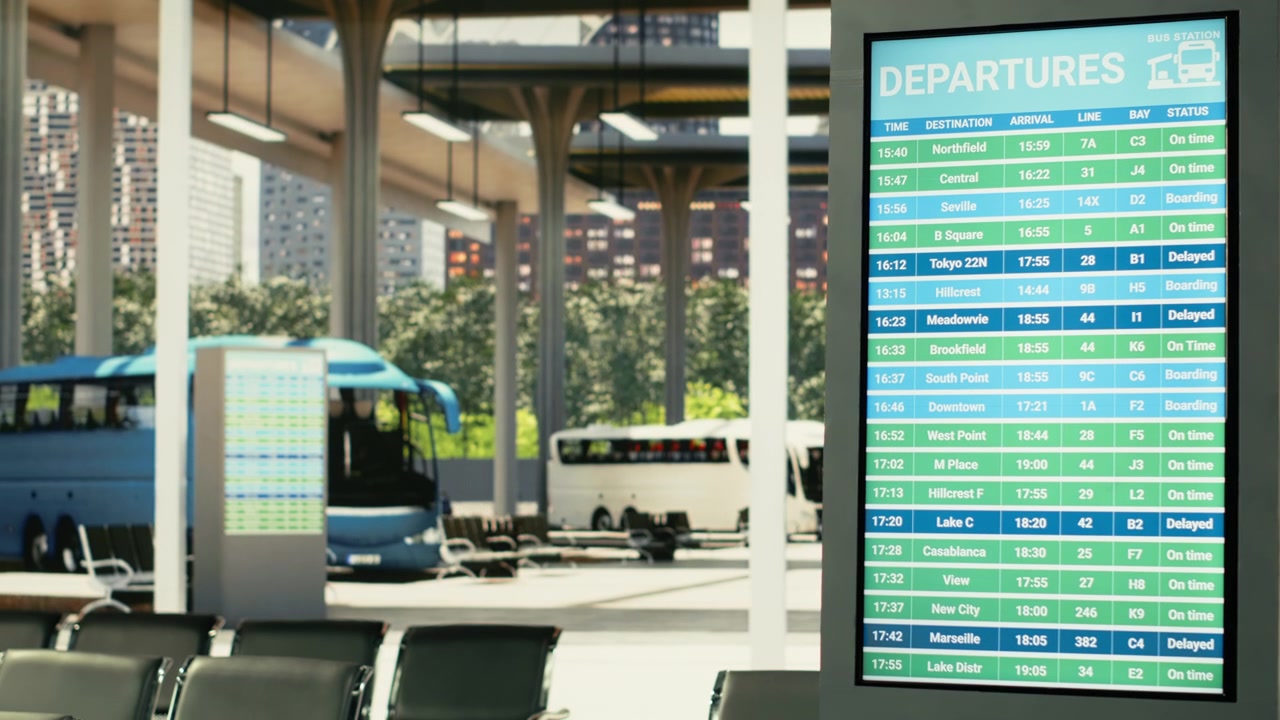 Fermata dell'autobus cittadina silenziosa e terminal di trasporto con moderne pareti in vetro
