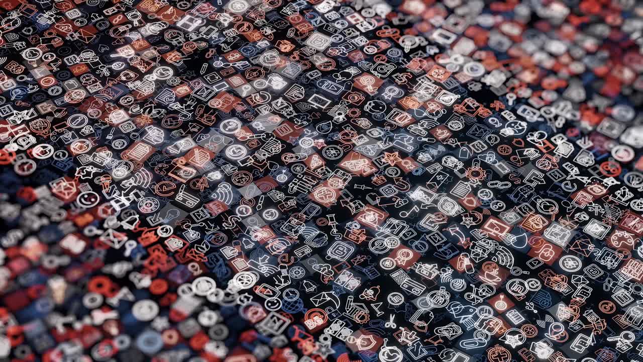 fondo abstracto con iconos que representan la tecnología digital, las redes sociales y la comunicación
