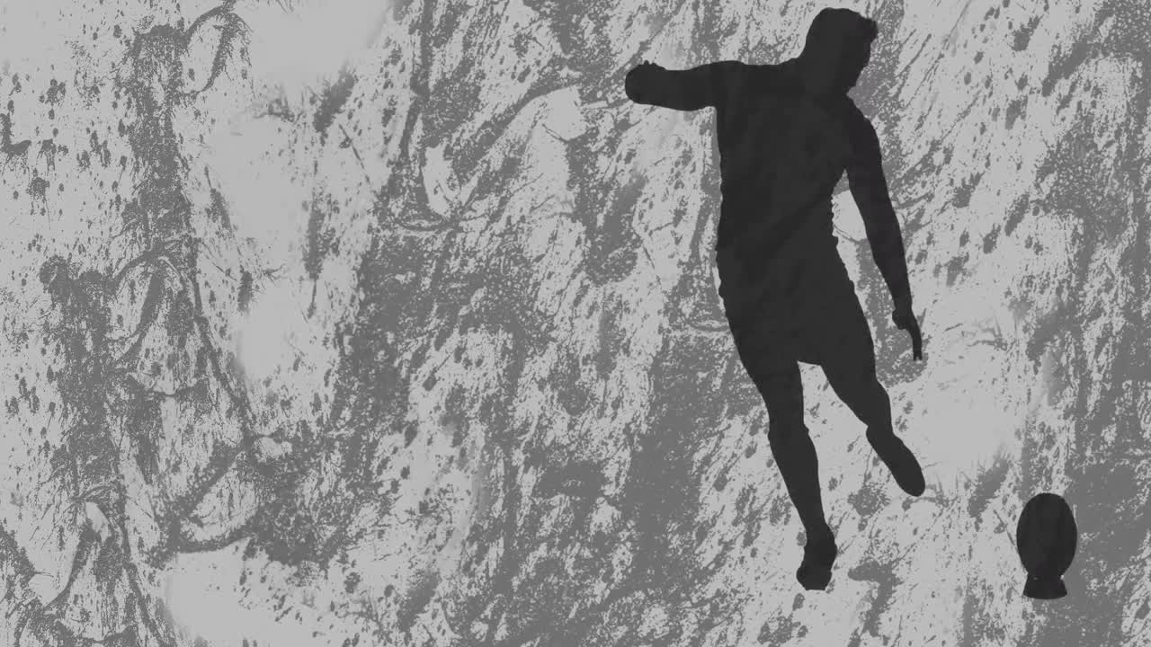 Animazione di silhouette di giocatori di rugby su forme su sfondo grigio