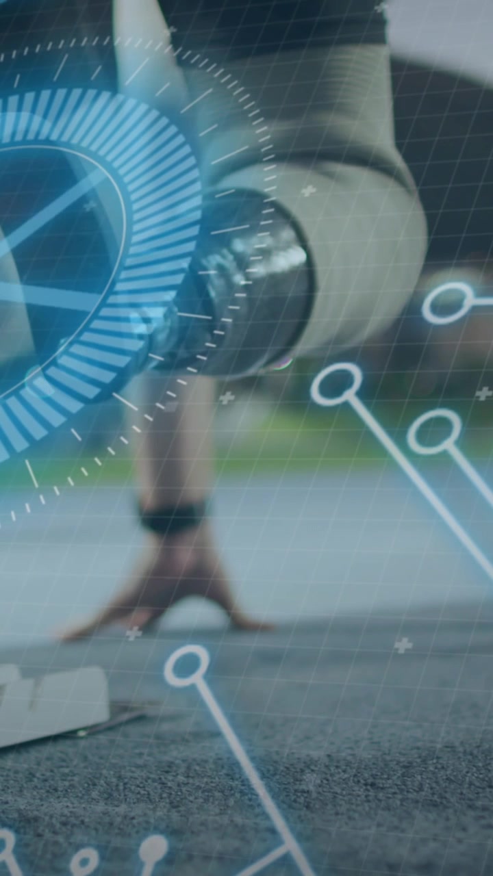 Animation af databehandling over en handicappet kaukasisk sportsmand.