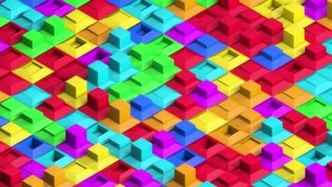cubos isométricos multicolores oscilantes en 3d en agujeros que se deslizan de abajo a la derecha a arriba a la izquierda