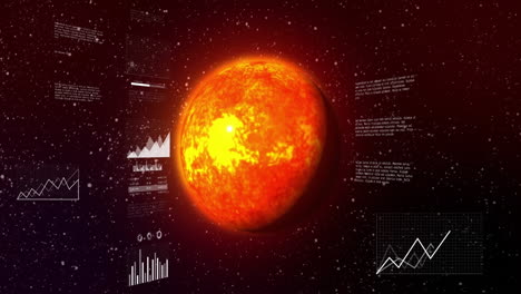 animation of financial data processing over globe on dark background