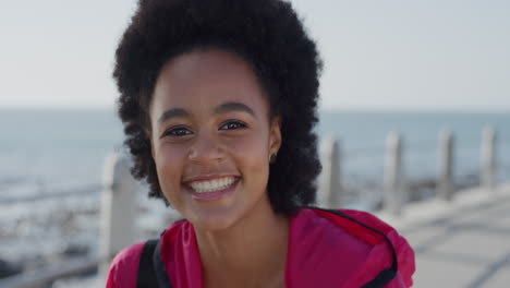 portrait cute young african american woman laughing happy enjoying relaxed successful lifestyle wearing sporty fashion lively black female student with funky afro