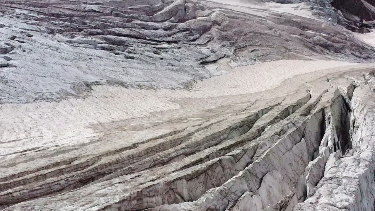 Drone flight over the slowly dying Steingletscher in the Sustenpass region of the Swiss Alps at 2'800m in Switzerland-1