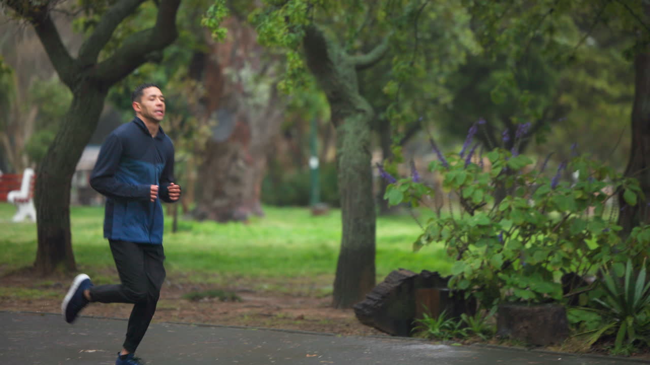 Man Running in the Rain