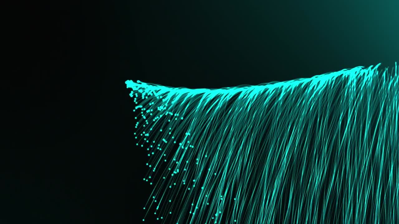 Animazione di punti verdi e scie in movimento su sfondo nero.