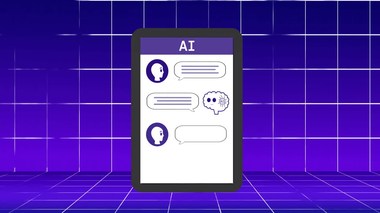 Animation of tablet screen with ai chat over blue background