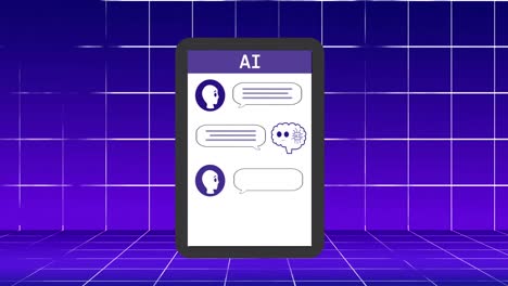 Animation-of-tablet-screen-with-ai-chat-over-blue-background