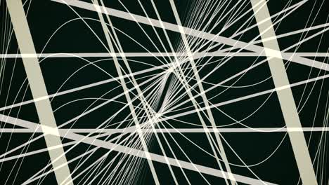 linee bianche strette astratte che attraversano e formano un tunnel rombo su sfondo nero. animazione. animazione monocromatica di molte linee strette e onde, ciclo senza cuciture