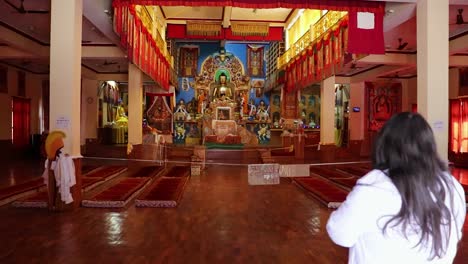 buddhist monastery inside view at morning from flat angle video is taken at manali himachal pradesh india on mar 22 2023