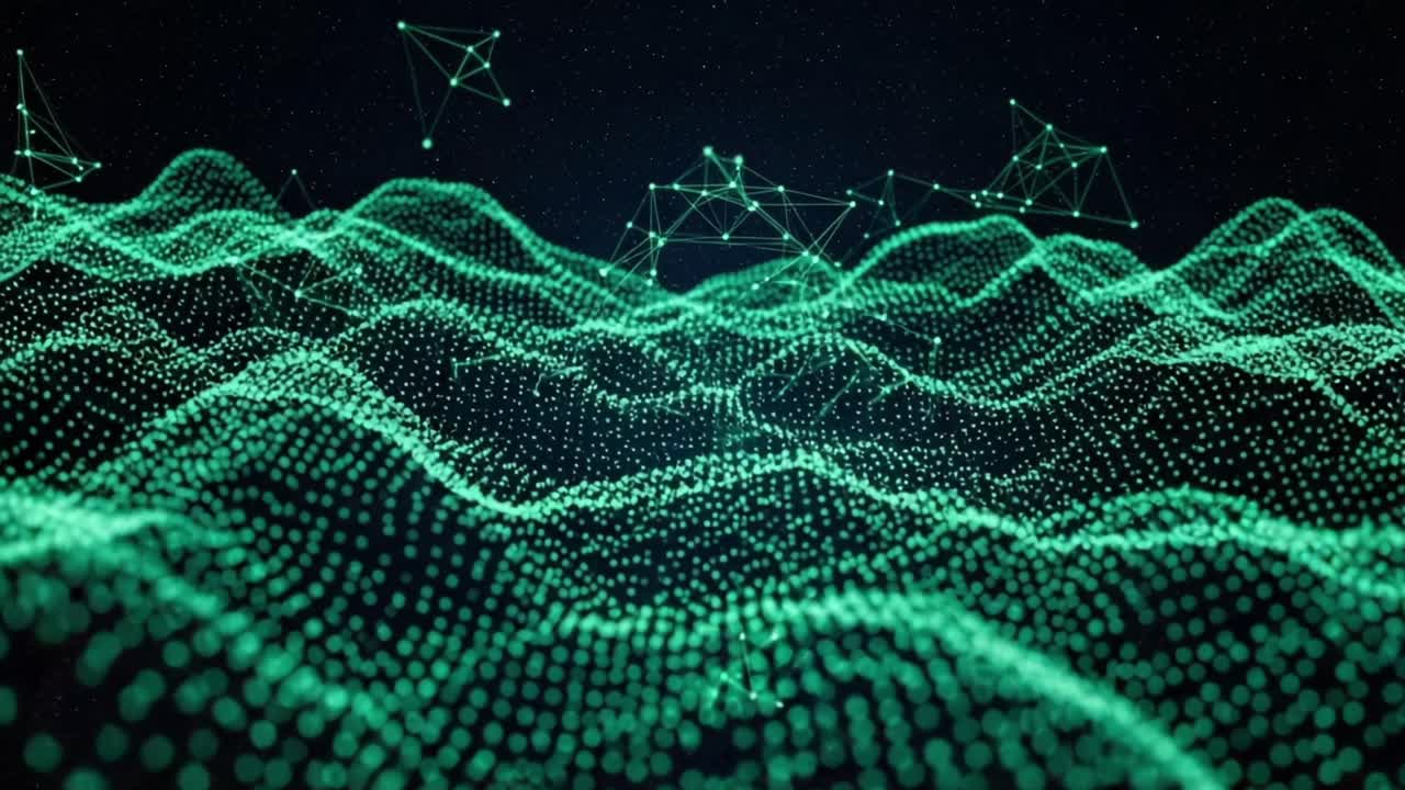Exploring the Depths of Digital Landscapes: A Journey Through Vivid Patterns of Green Connectivity in a Virtual Terrain of Data Points