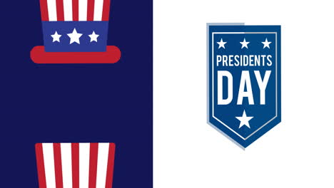 animation of red, white and blue american flag colours with presidents day text on white