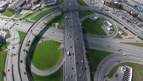transport traffic on infinity interchange aerial view
