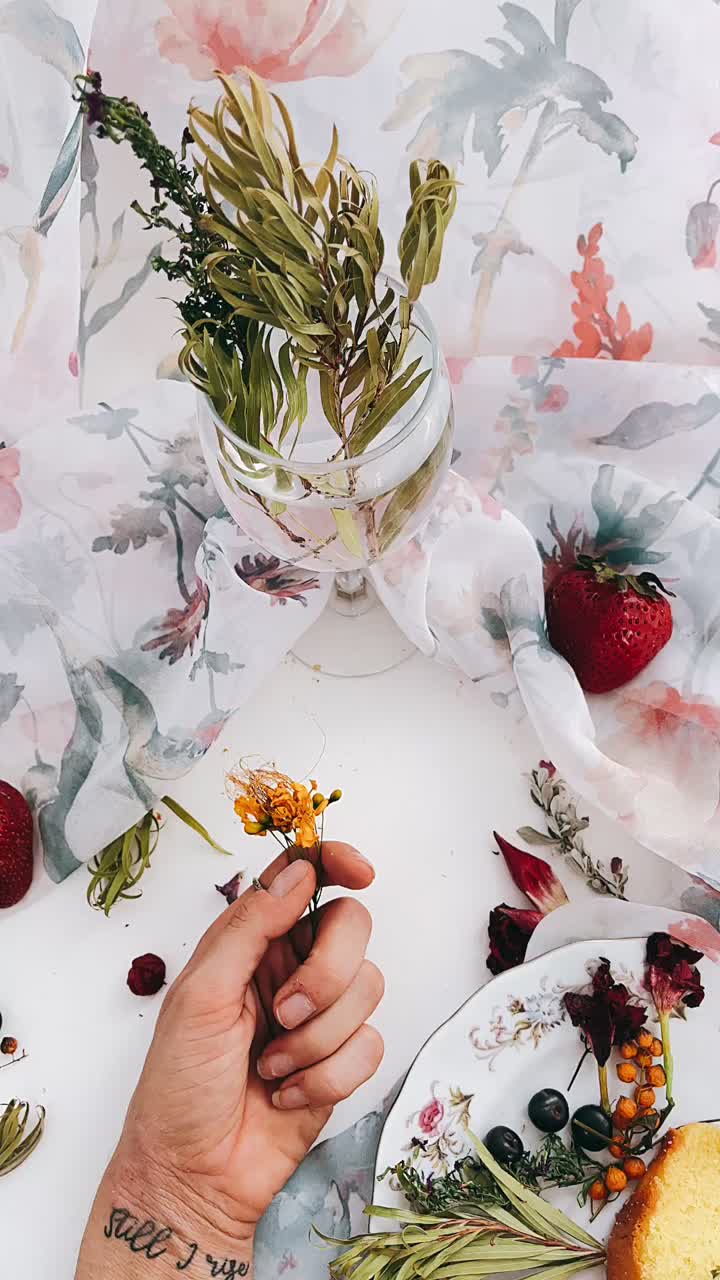 naturaleza floral muerta con flores y bayas secas