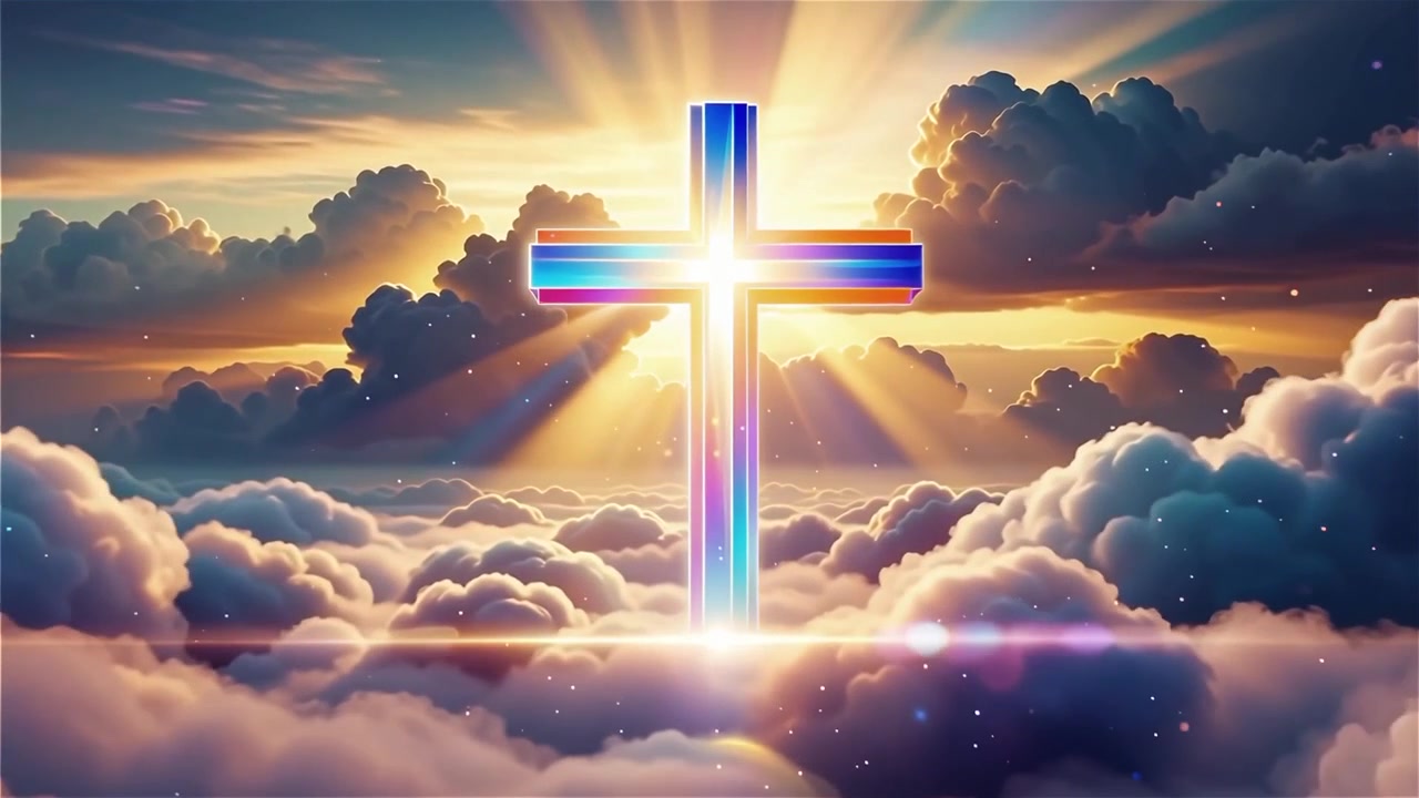 Croce Cristiana Luce Celestiale Sfondo per il Culto.