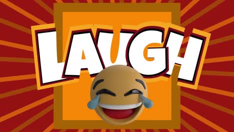 animation of laugh text with laughing emoji on orange and red background