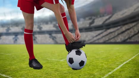 Animation-of-caucasian-female-soccer-player-over-stadium