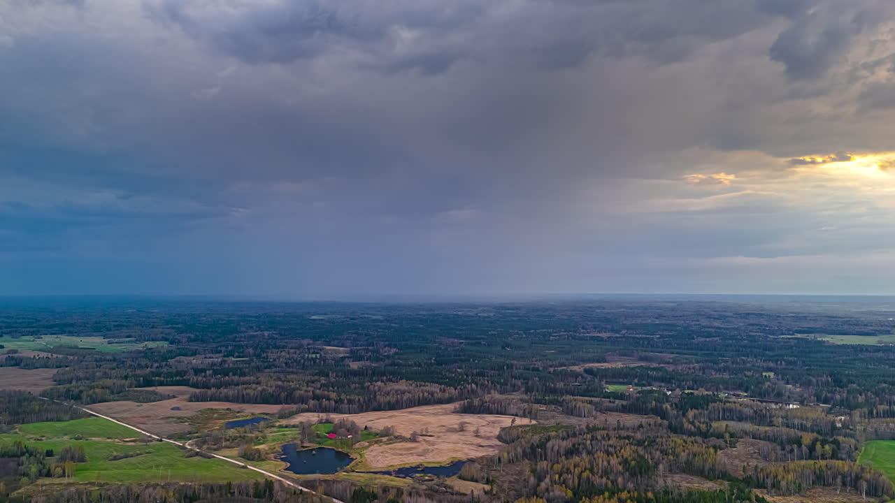Timelapse Of Clouds Moving, Overcast Sky Over Rural Landscape