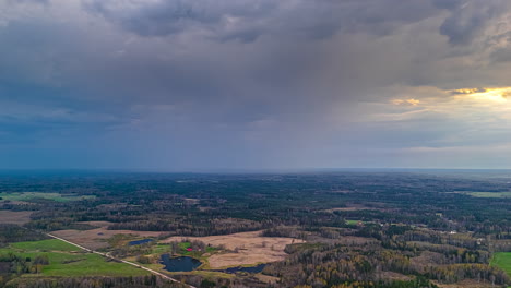 timelapse of clouds moving, overcast sky over rural landscape
