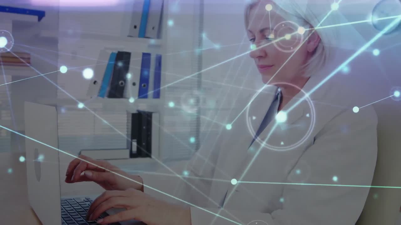 animación de la red de conexiones sobre la doctora caucásica