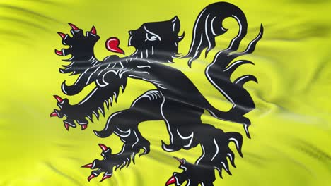 flemish community (region of belgium) flag waving in the wind with highly detailed fabric texture. seamless loop