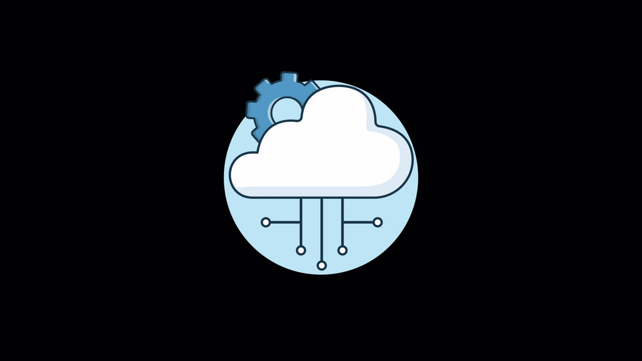 Animated Cloud Computing Icon with Rotating Gear