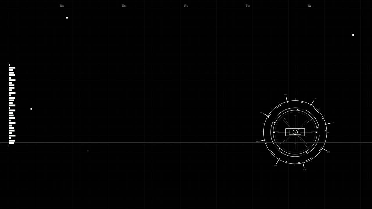 Military graphics featuring a heads up display animation. It includes elements relevant to war and futuristic technology for science fiction production