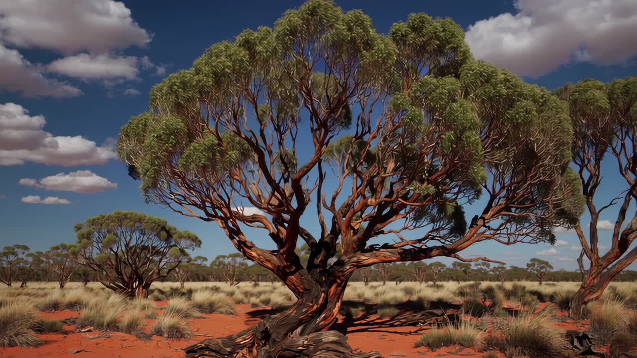 Australian Desert Landscape with Unique Trees