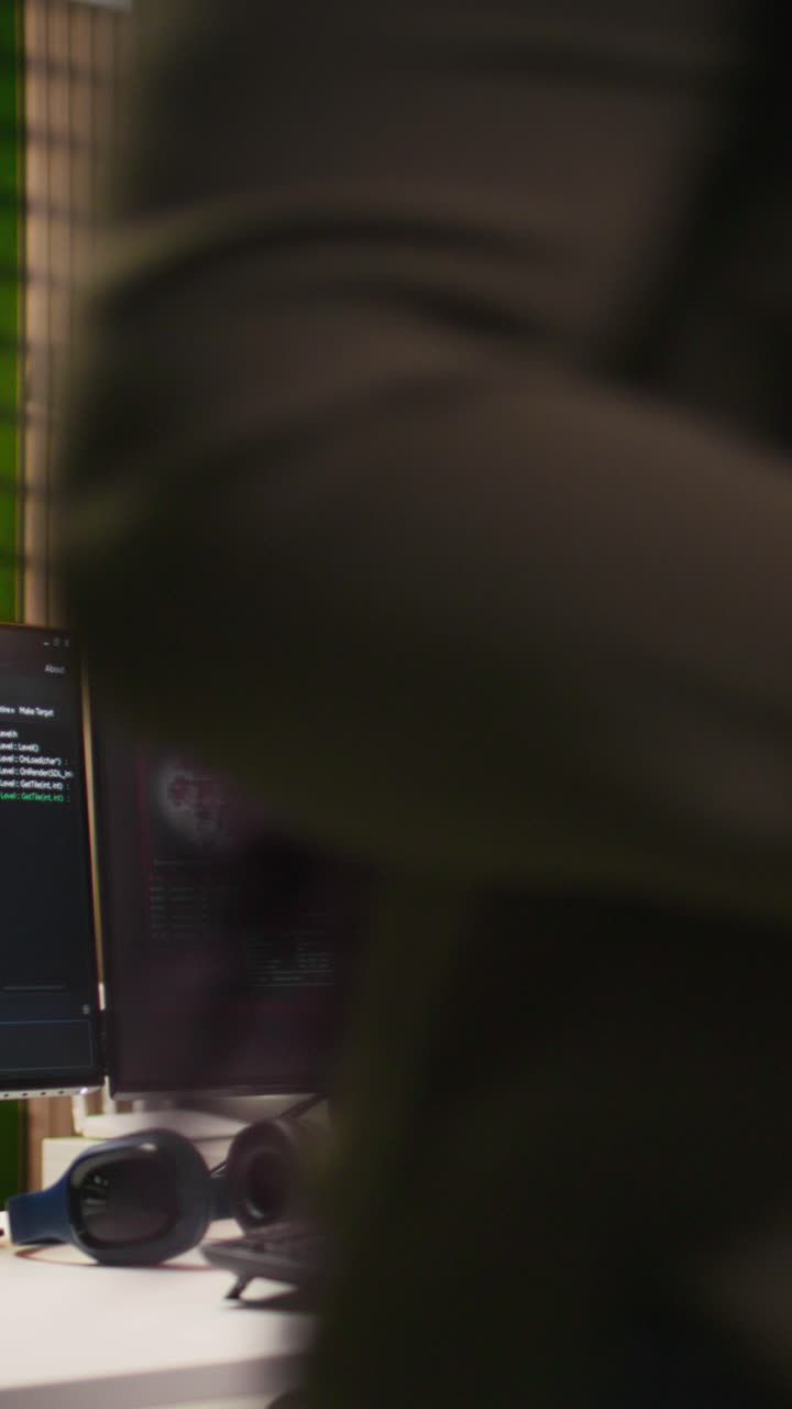 Vertical video Female engineer in startup office struggling to fix critical error warning popup