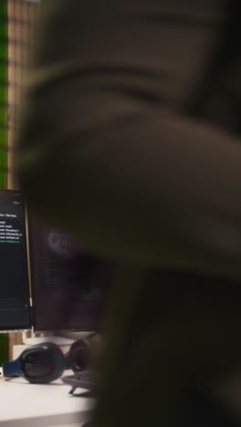 vertical video female engineer in startup office struggling to fix critical error warning popup
