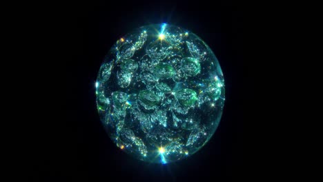 glass orb water crystal sphere slowing spins against black, texture movement with light prisms
