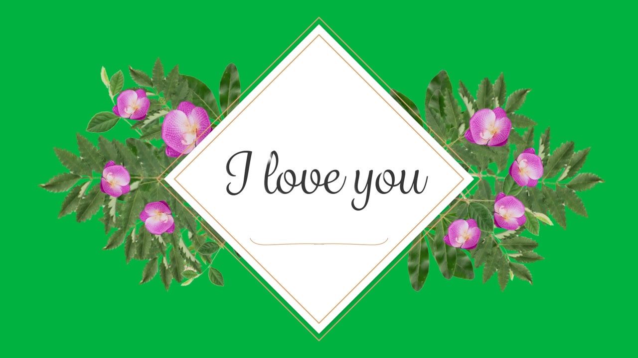 Animated Floral Frame with I Love You Text on Green Screen