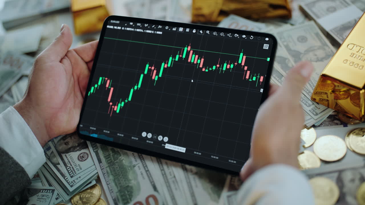 Stock Market Analysis with Tablet, Money, and Gold