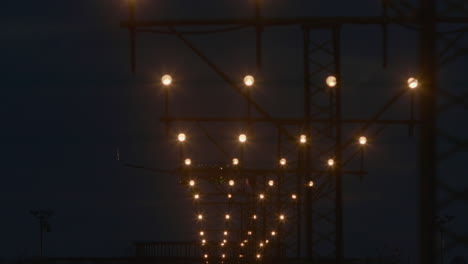 evening airport runway lights