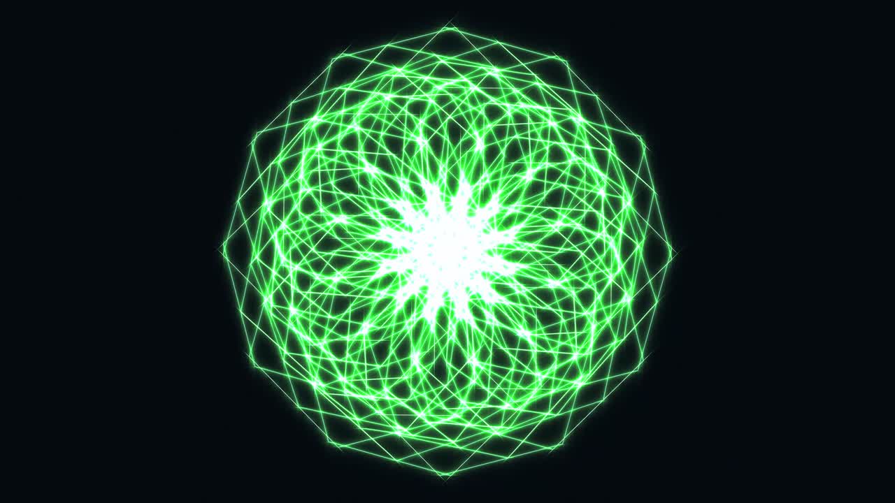 círculos geométricos, geometría sagrada, bucle de vj sin costura verde, fondo negro, giratorio