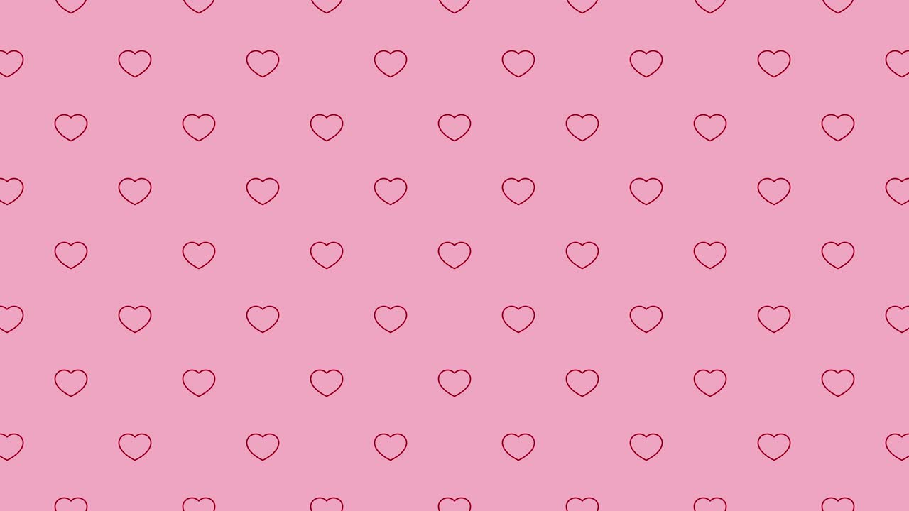 Sfondo rosa con motivo di simboli a cuore a linea sottile rossa. Animazione grafica in loop continuo per le festività.