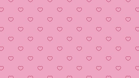fondo rosa con un patrón de símbolos de corazón de línea delgada roja. animación de bucle gráfico de movimiento sin costuras vacaciones