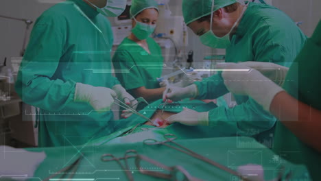 animación del procesamiento de datos sobre diversos cirujanos en el quirófano