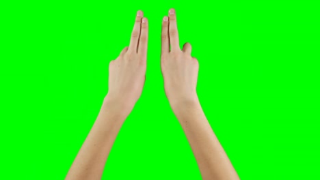 Person-making-hand-gesture-against-green-screen-background