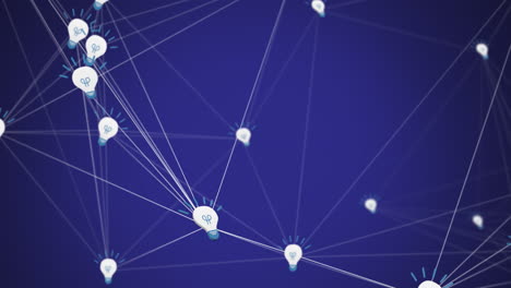 animación digital de la red de iconos de bombillas contra un fondo azul