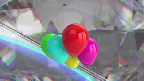 Animation-Von-Bunten-Luftballons-über-Leuchtenden-Kristallen