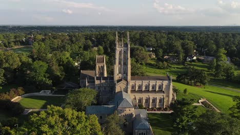 circling shot of the bryn athen cathedral in bryn athyn, pa, usa